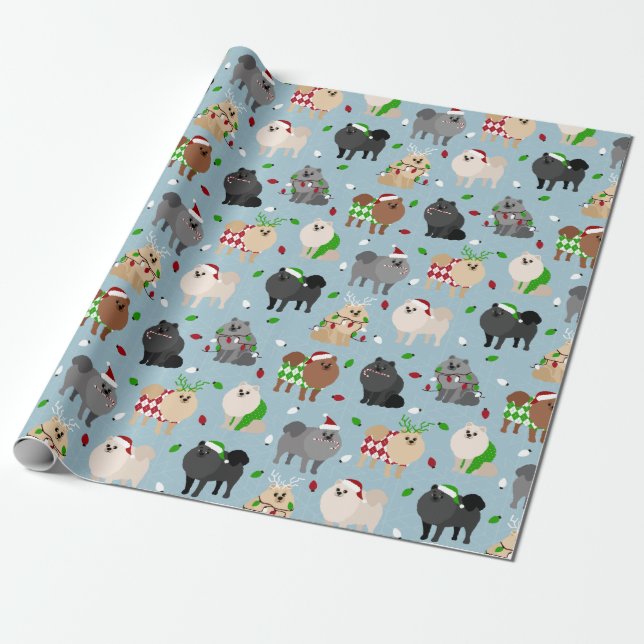 Christmas Pomeranian Wrapping Paper (Unrolled)