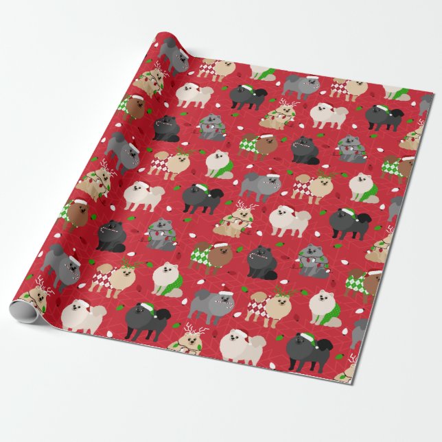 Christmas Pomeranian Wrapping Paper (Unrolled)