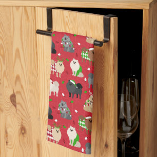 Christmas Pomeranians Tea Towel