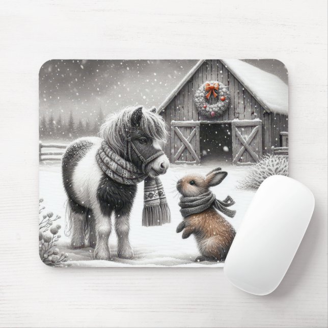 Christmas Pony and Bunny Mouse Pad (With Mouse)