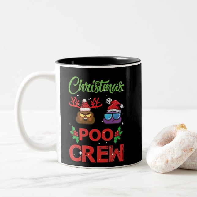 Christmas Poo Crew Christmas Poop Emoji Two-Tone Coffee Mug (With Donut)