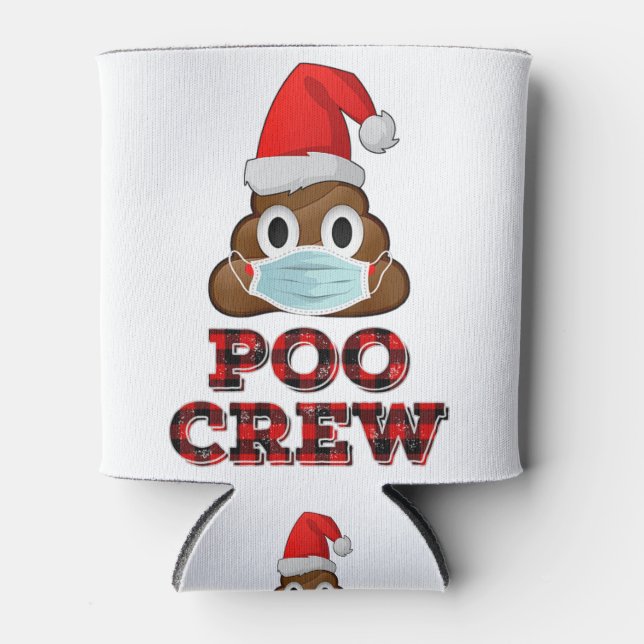 Christmas Poo Crew Shirt Face Mask Poop Emoji Red Can Cooler (Front)