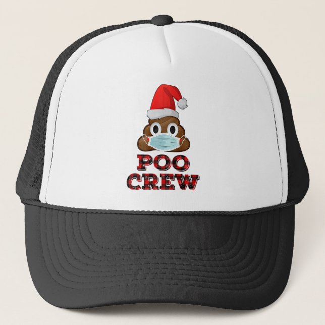 Christmas Poo Crew Shirt Face Mask Poop Emoji Red Trucker Hat (Front)