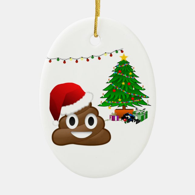 christmas poo emoji ceramic ornament (Front)