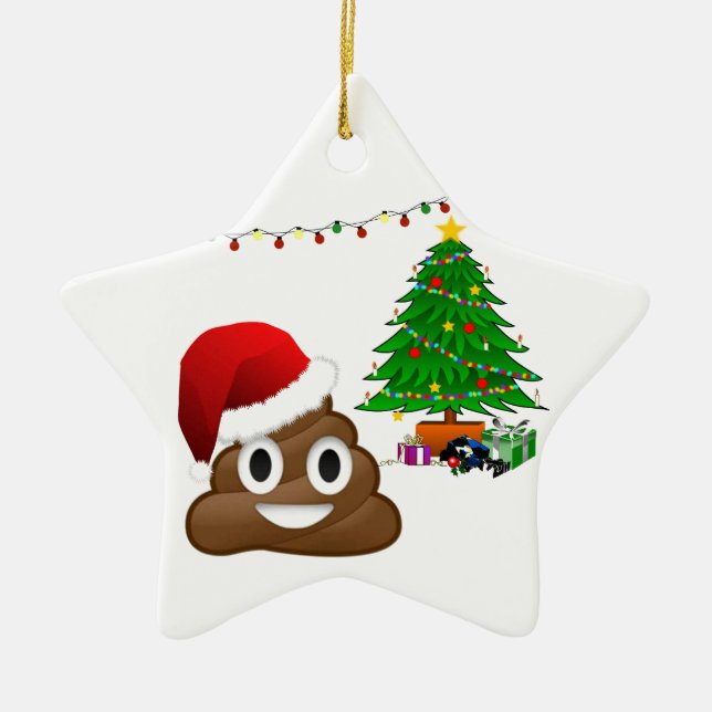 christmas poo emoji ceramic ornament (Front)