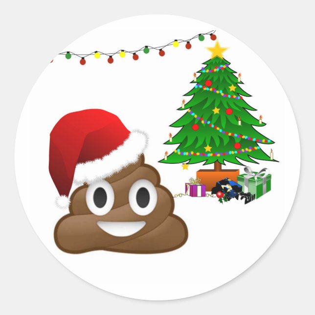 christmas poo emoji classic round sticker (Front)