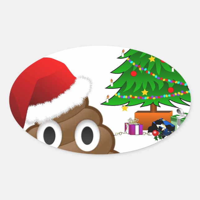 christmas poo emoji oval sticker (Front)