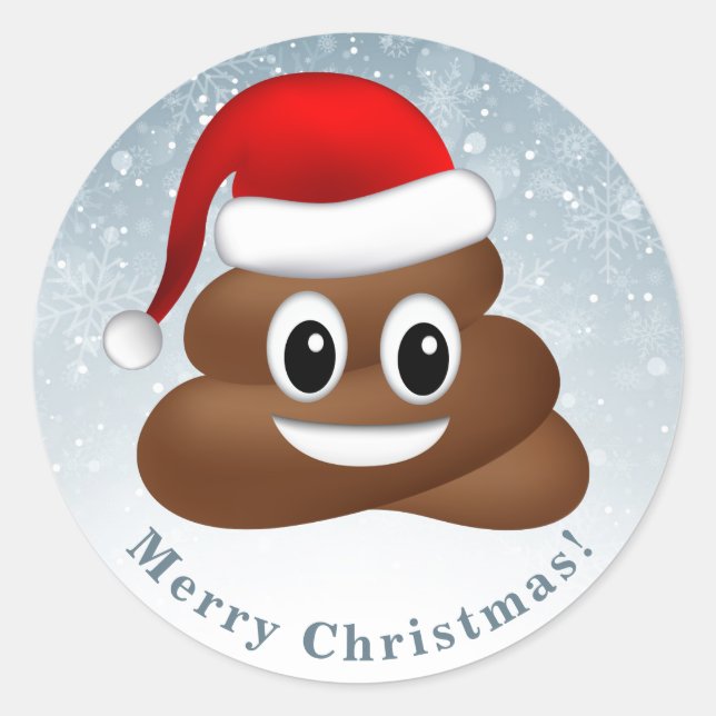 christmas poo emoji with santa hat classic round sticker (Front)