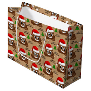 christmas poo emoji with santa hat gift bag