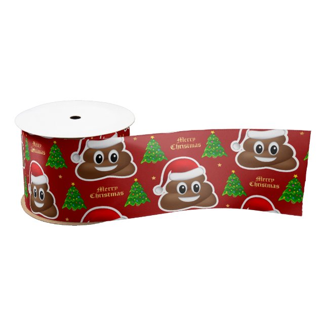 christmas poo emoji with santa hat ribbon satin ribbon (Spool)