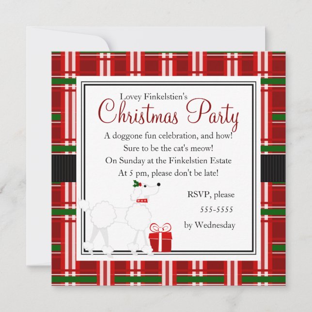 Christmas Poodle and Plaid! Invitation (Front)