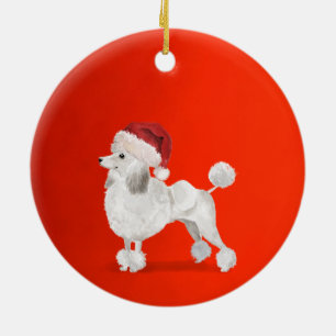 Christmas Poodle Dog Red Merry Greeting Ceramic Ornament
