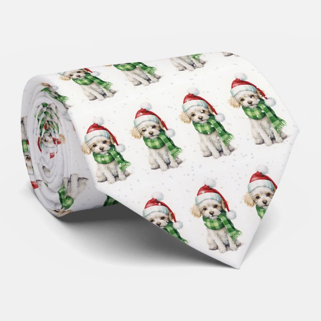 Christmas Poodle In Snowflakes Tie (Rolled)