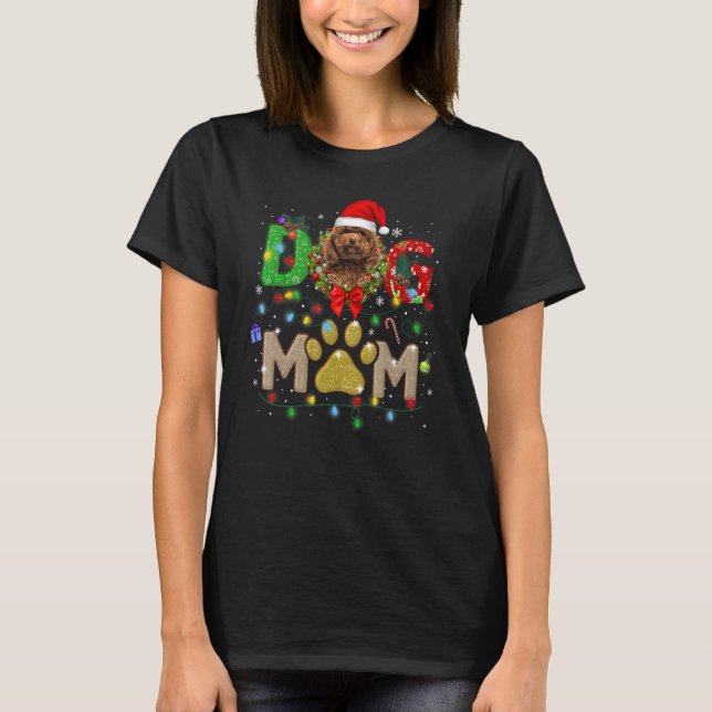 Christmas Poodle Mum Hat Santa Scarf Plaid Dog Mum T-Shirt (Front)