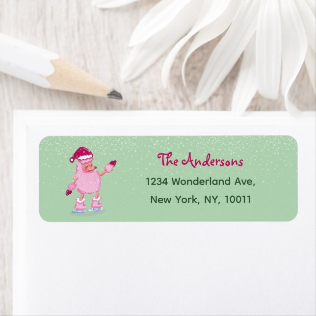 Christmas Poodle Pistachio Green Return Address Label (Insitu)