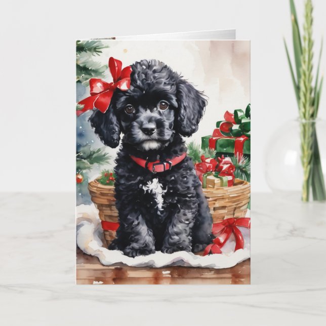 Christmas Poodle puppy  Holiday Card (Front)