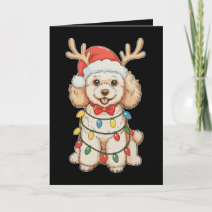 Christmas Poodle Reindeer Dog Santa Hat Xmas Light Holiday Card