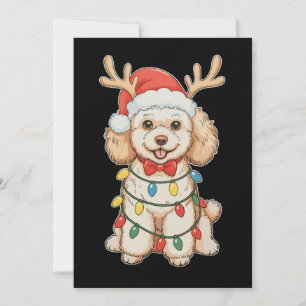 Christmas Poodle Reindeer Dog Santa Hat Xmas Light Holiday Card