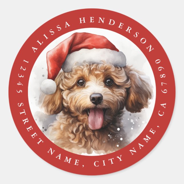Christmas Poodle Round Stickers (Front)