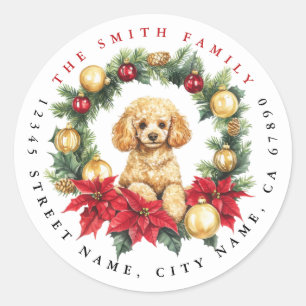 Christmas Poodle Round Stickers