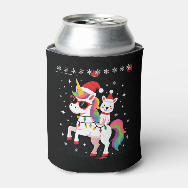 Christmas Poodle Unicorn Sunglasses Poodles T-Shir Can Cooler (Can Front)