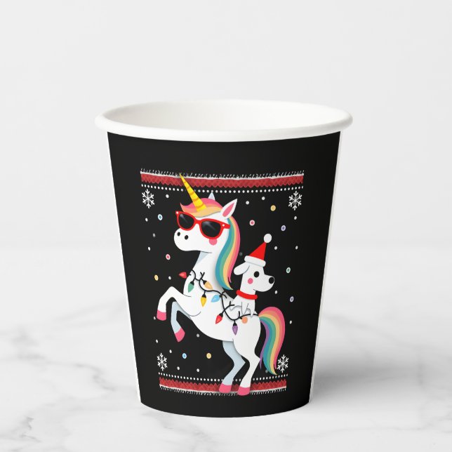Christmas Poodle Unicorn Sunglasses Poodles T-Shir Paper Cups (Front)