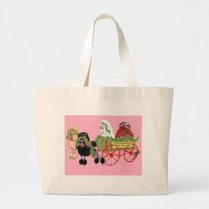 Christmas Poodle Wagon Large Tote Bag