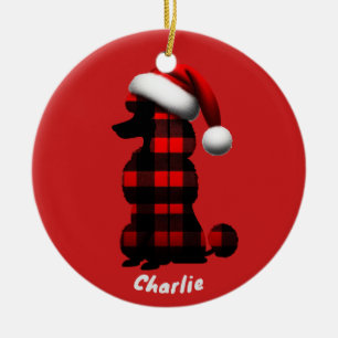 Christmas Poodle Waring Plaid Shirt Animal Lover Ceramic Ornament