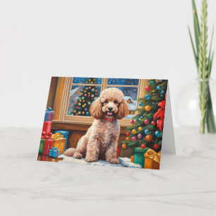 Christmas Poodle with Presents and Christmas Tree  Holiday Card