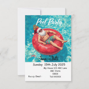 Christmas Pool Party – Santa Claus Save the Date Invitation