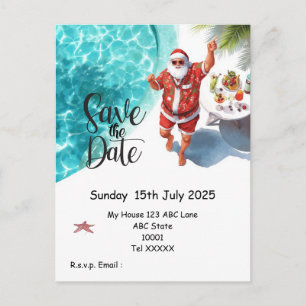 Christmas Pool Party – Santa Claus Save the Date  Postcard