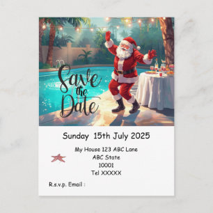 Christmas Pool Party – Santa Claus Save the Date  Postcard
