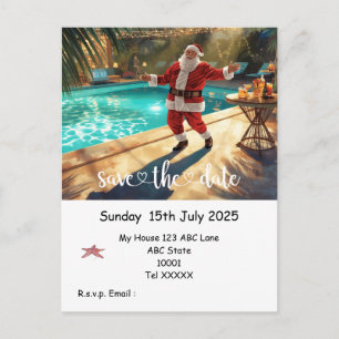 Christmas Pool Party – Santa Claus Save the Date Postcard
