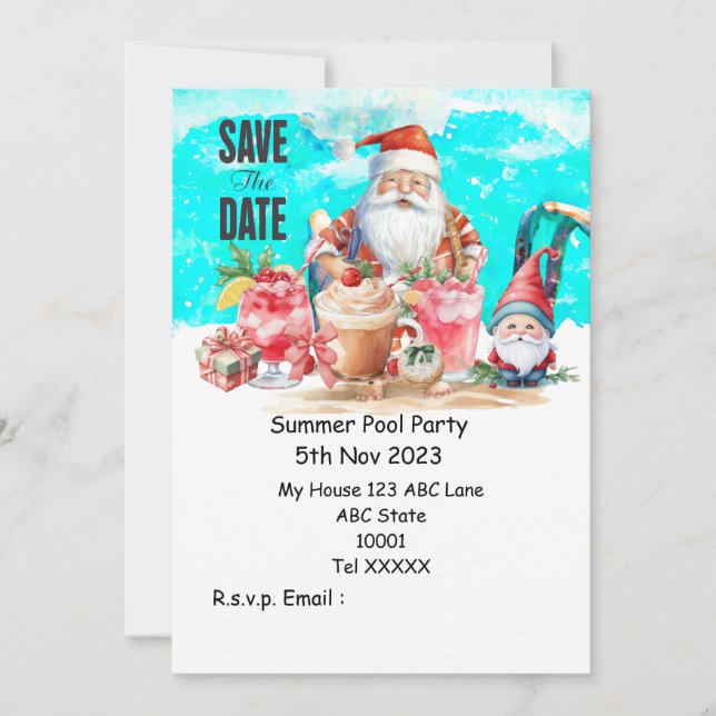 Christmas Pool Party with Santa Claus Drinks Invitation (Front)