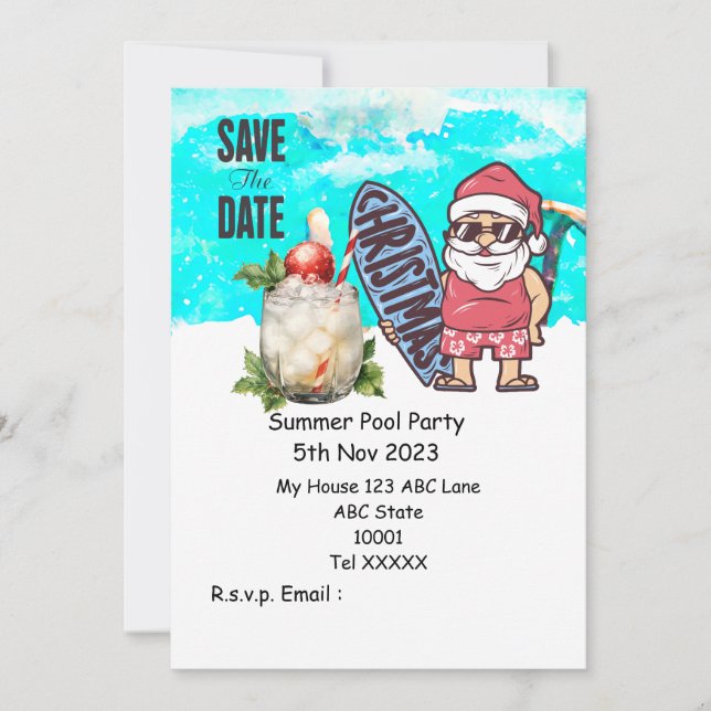 Christmas Pool Party with Santa Claus Drinks Invitation (Front)