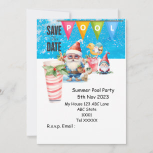 Christmas Pool Party with Santa Claus Drinks Invitation