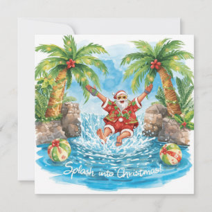Christmas Pool Party with Santa Claus in Hawaii Holiday Card