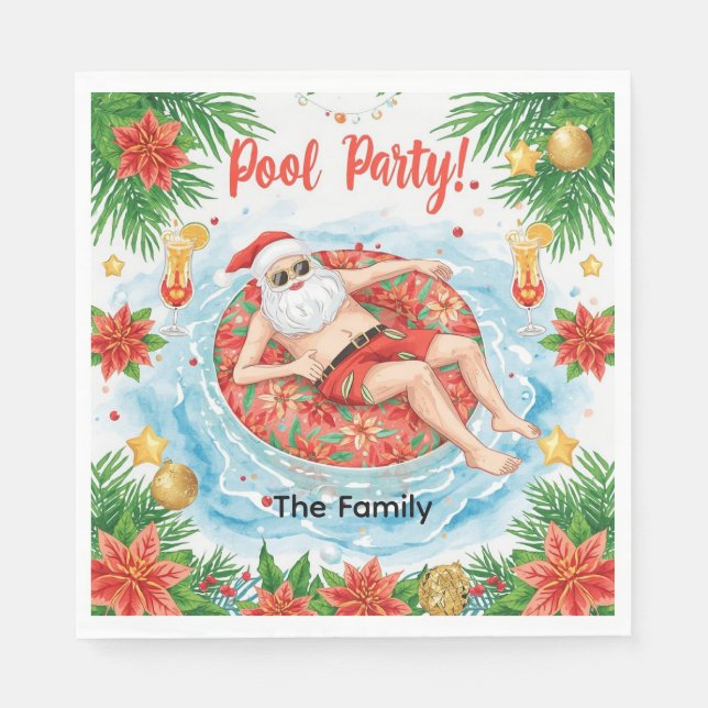 Christmas Pool Party with Santa Claus  Napkin (Front)