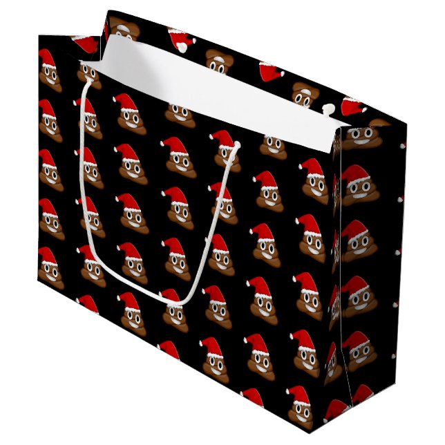 Christmas poop emoji Cute Funny Large Gift Bag (Front Angled)