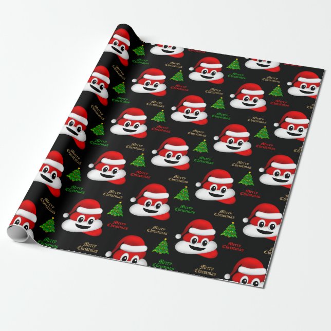 christmas poop emoji with santa hat wrapping paper (Unrolled)
