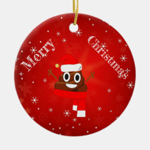 Christmas Poop Hat & Scarf Fun Emoji Gift Ceramic Ornament