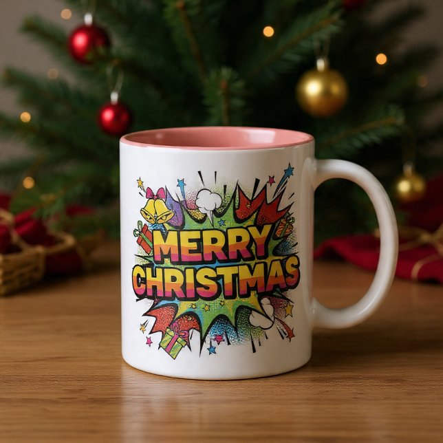 Christmas Pop Art Comic Explode Two-Tone Coffee Mug (Creator Uploaded)