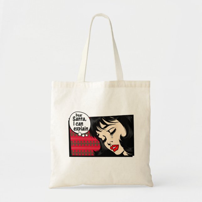 Christmas Pop Art Girl Santa I Can Explain Tote Bag (Front)