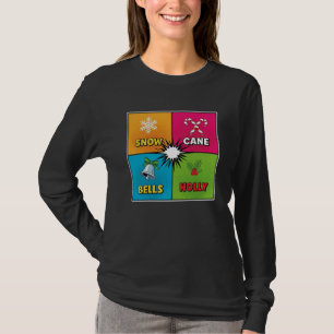 Christmas Pop Art Snow Cane Bells Holly T-Shirt