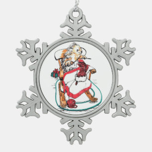 Christmas Porcupine Needlework Wimsical Art Snowflake Pewter Christmas Ornament