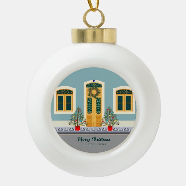 Christmas Portuguese Festive House Ceramic Ball Christmas Ornament (Front)