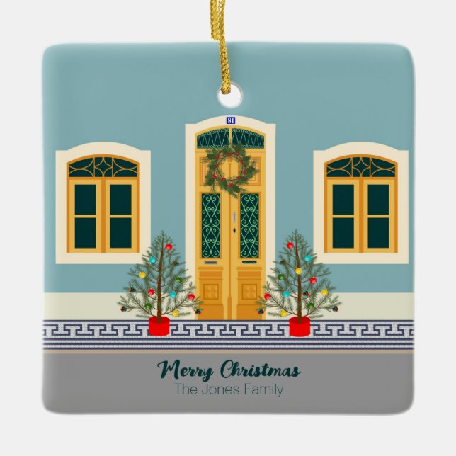 Christmas Portuguese Festive House Ceramic Ornament (Front)