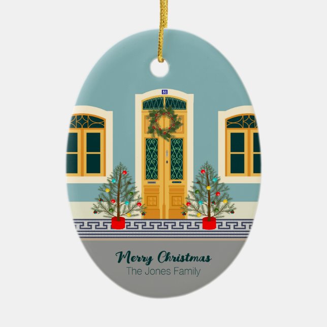 Christmas Portuguese Festive House Ceramic Ornament (Front)