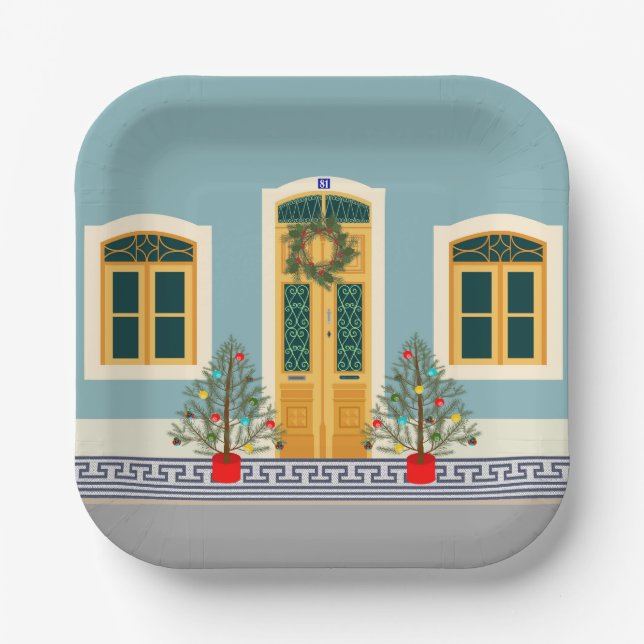 Christmas Portuguese Festive House Paper Plate (Front)