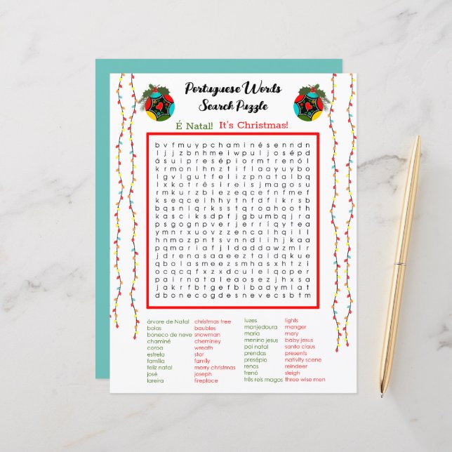 Christmas Portuguese  Word Search Puzzle for Kids (Front/Back In Situ)